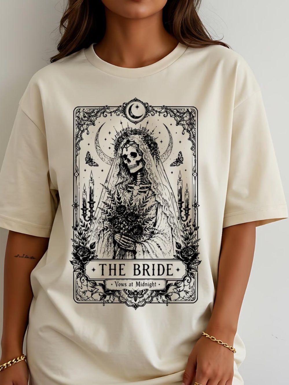The Bride Graphic Tee - Off White Gothic Wedding Print